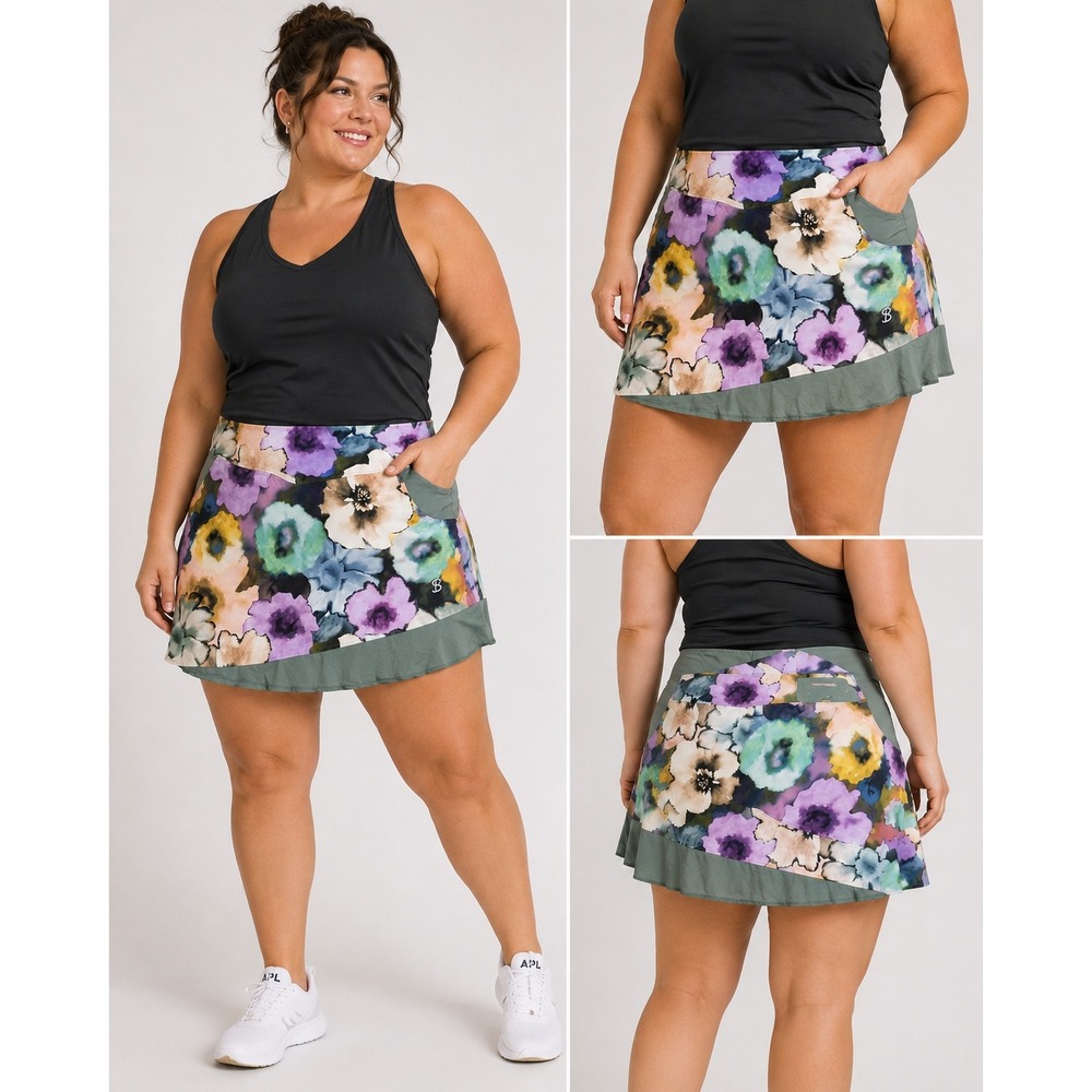 SofiBella‎ Skort Floral Green Purple Ruffled Athletic Tennis Golf Skirt 1X